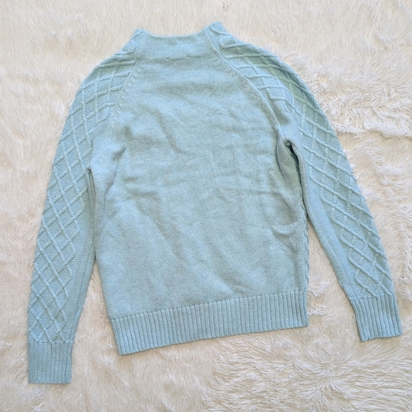 Talbots Light Blue Mock Neck Cable Knit Sweater with Silver Buttons Size Petite - Picture 9 of 11